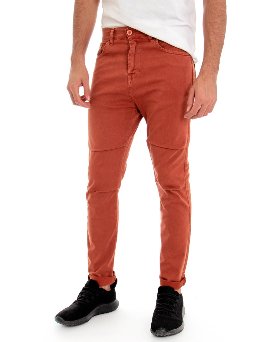 Five Pocket Men's Pants Brick Plain Color Regular Fit Cotton GIOSAL