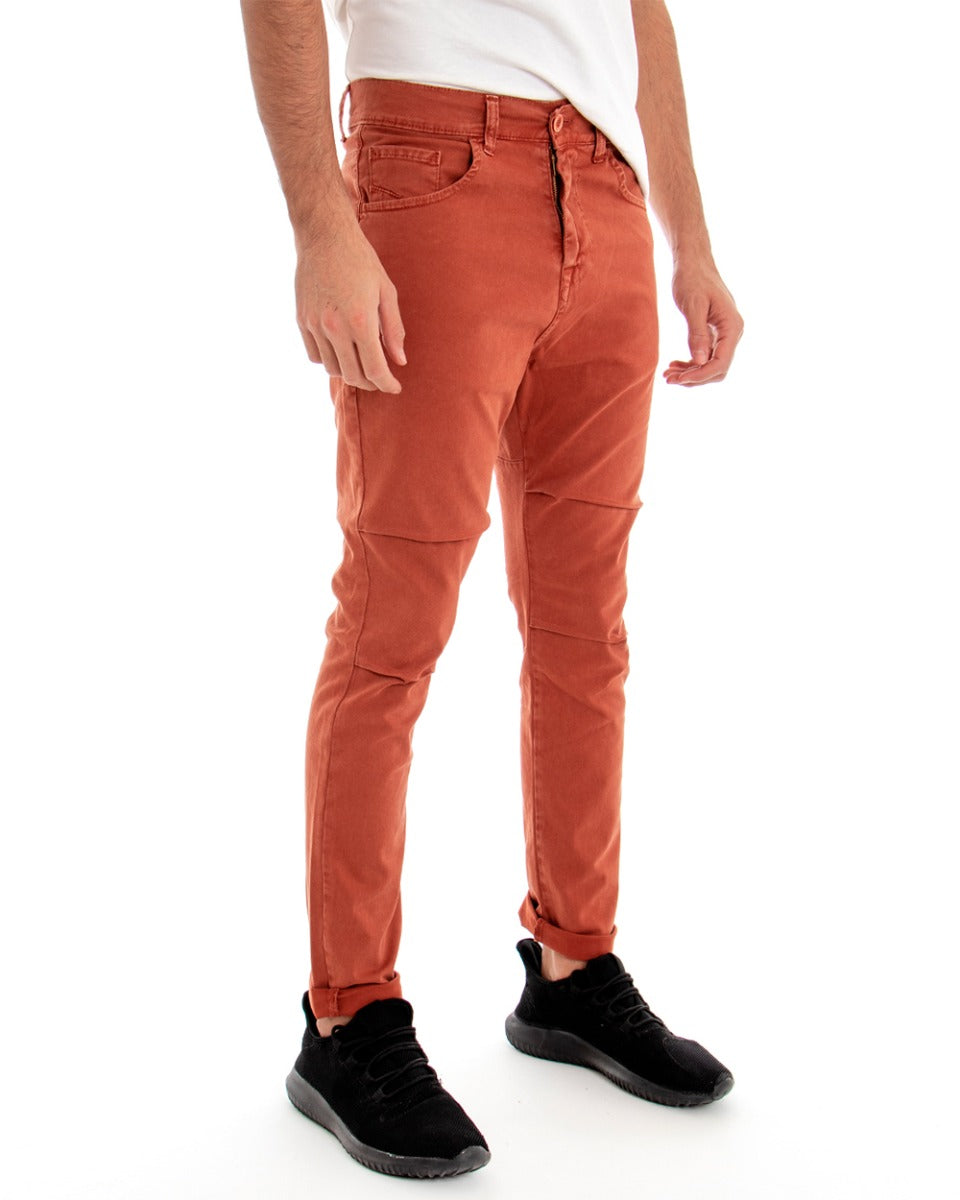Five Pocket Men's Pants Brick Plain Color Regular Fit Cotton GIOSAL