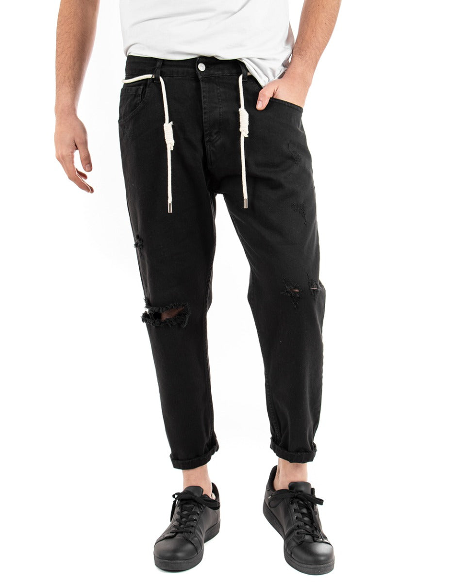 Men's Long Jeans Trousers Plain Color Broken Black Cord Five Pockets GIOSAL