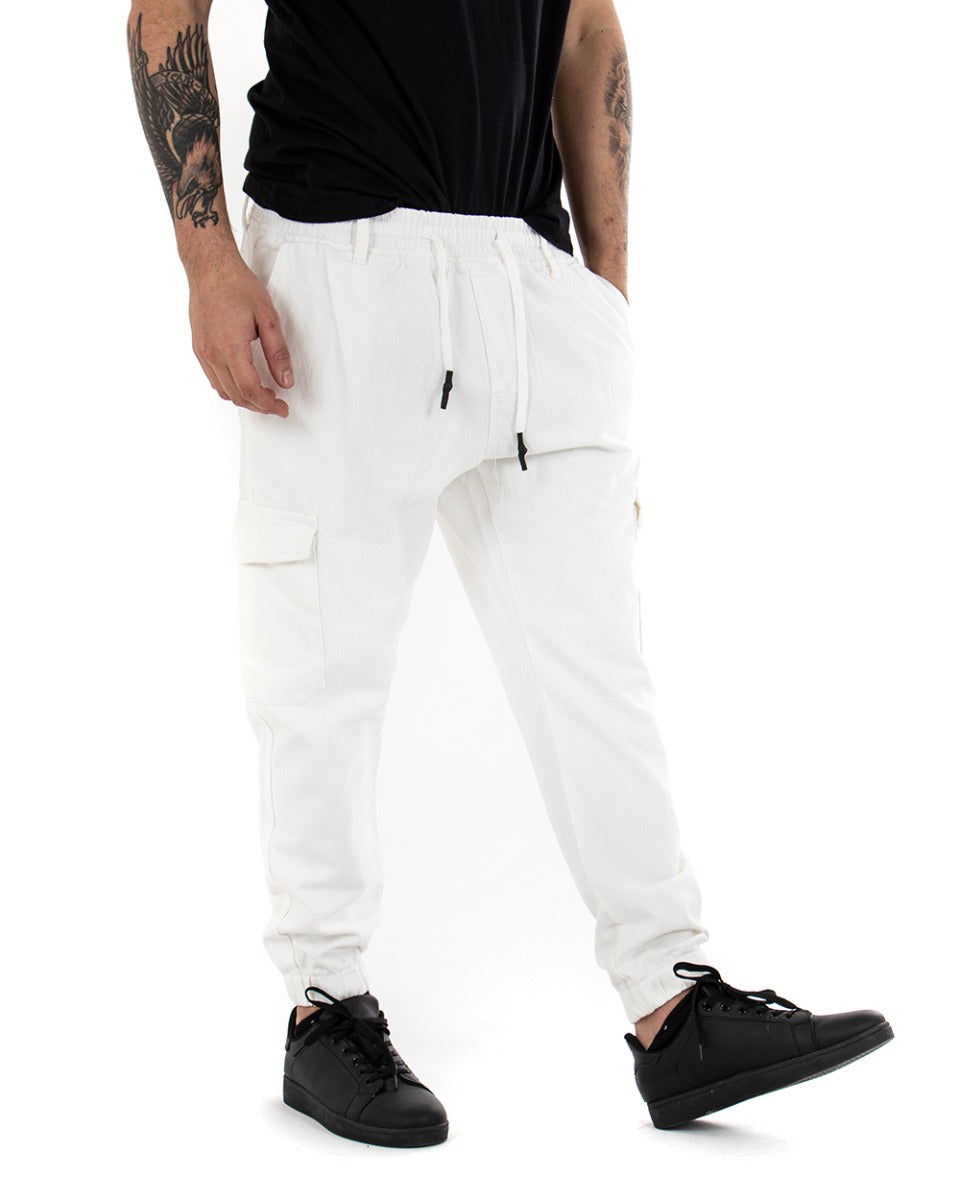 Pantaloni Uomo Pantalaccio Cargo Tasconi Bianco Casual GIOSAL-P5094A