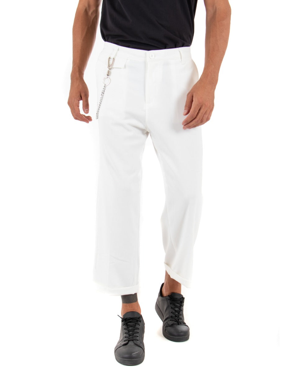 Long Men's Solid Color White Boot Cut Trousers with Pocket GIOSAL