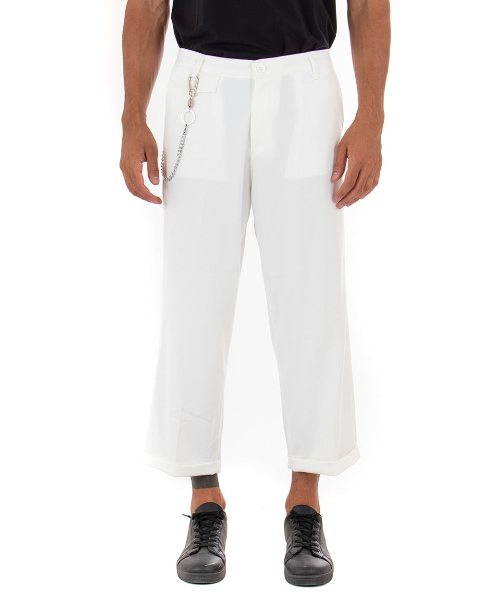 Long Men's Solid Color White Boot Cut Trousers with Pocket GIOSAL