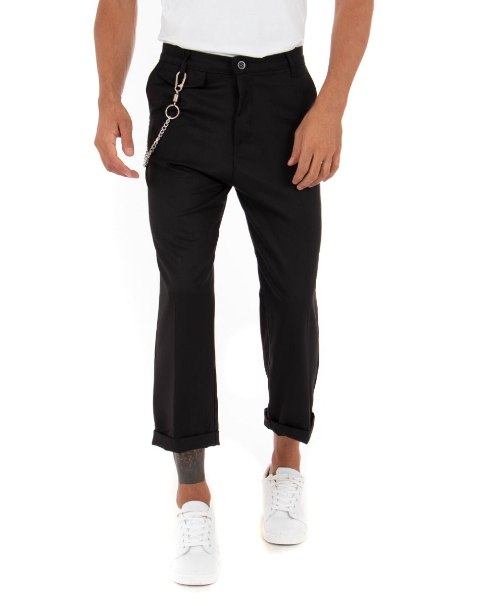 Long Men's Solid Color Black Boot Cut Trousers with Pocket GIOSAL