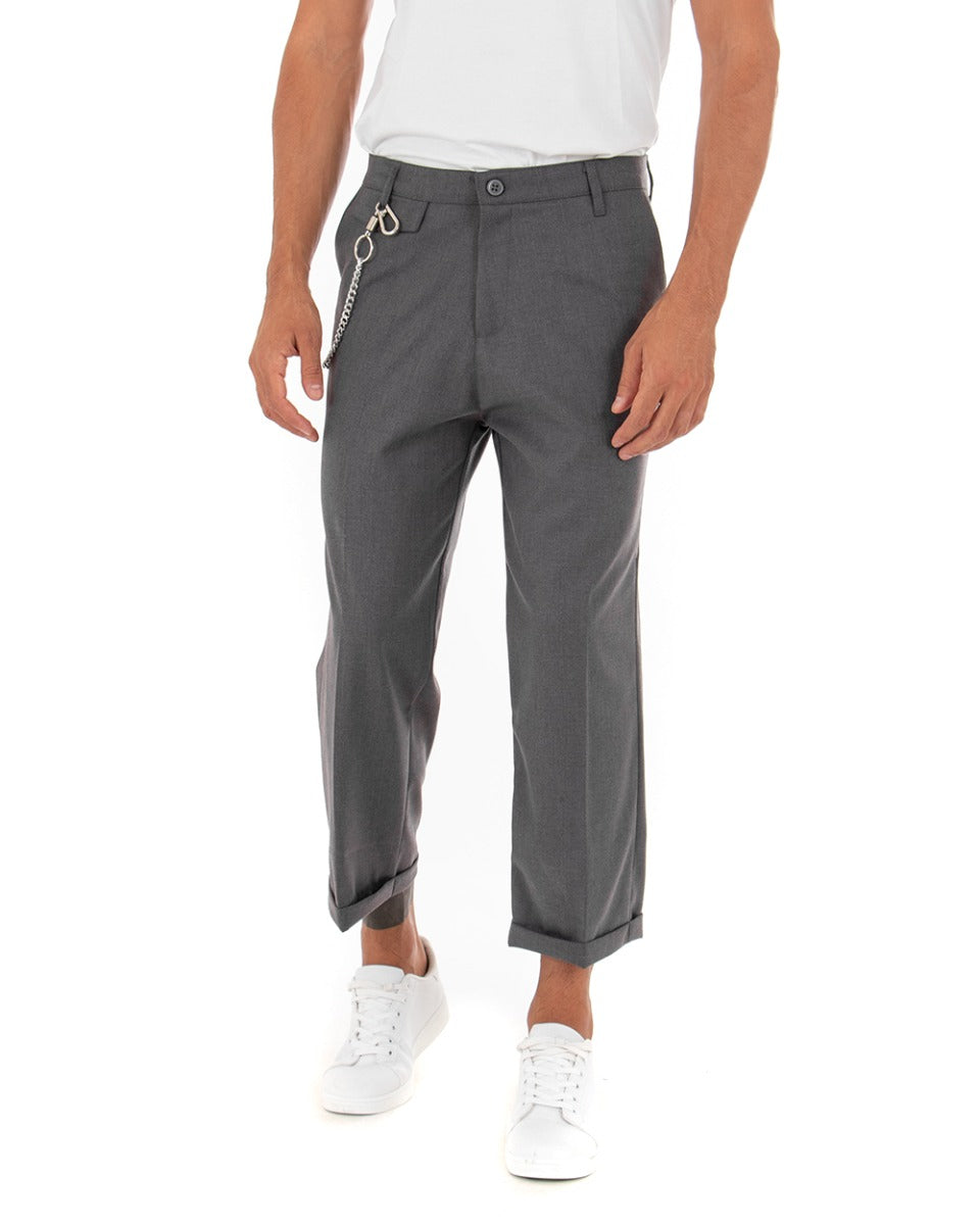 Long Men's Solid Color Gray Boot Cut Trousers with Pocket GIOSAL