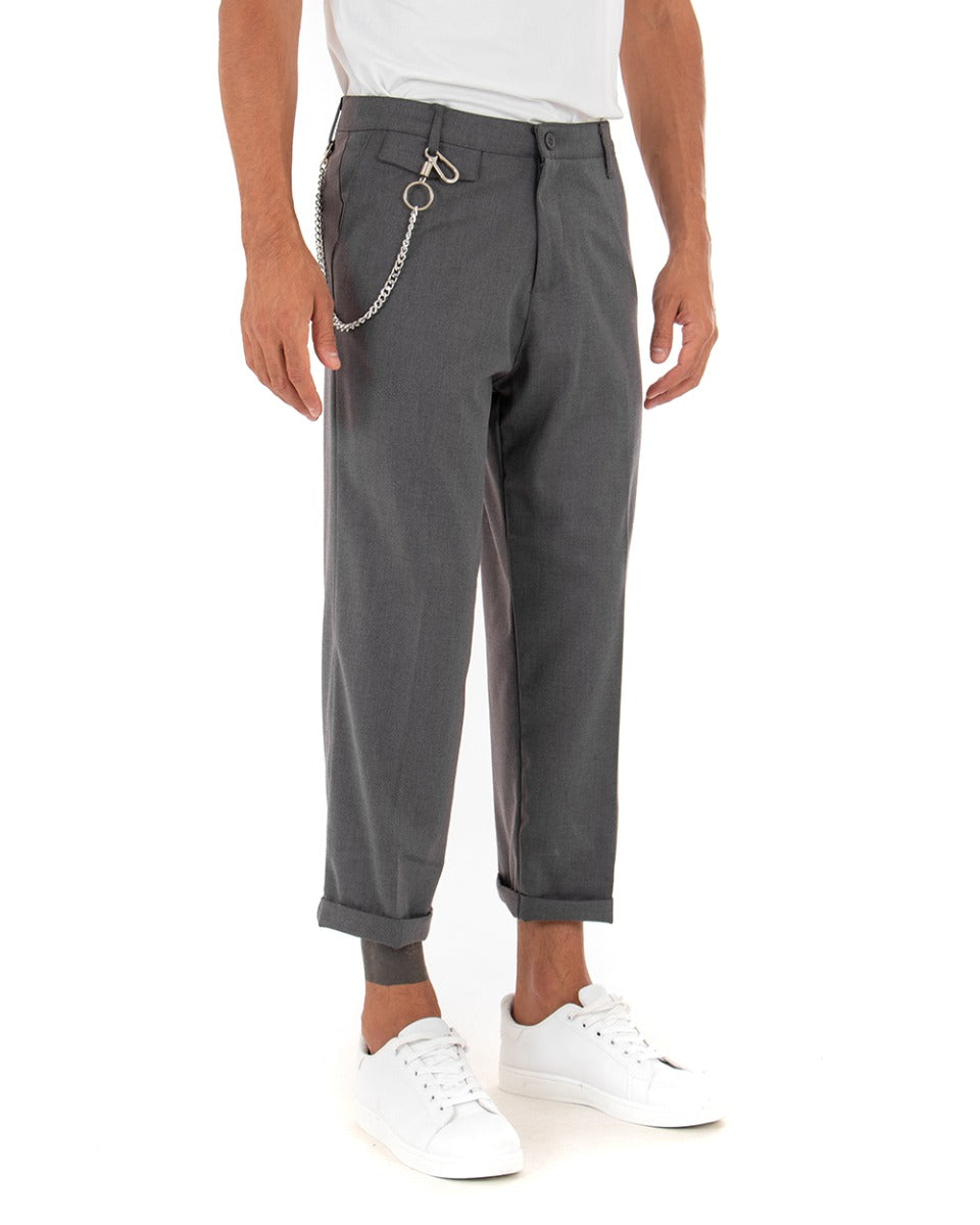Long Men's Solid Color Gray Boot Cut Trousers with Pocket GIOSAL