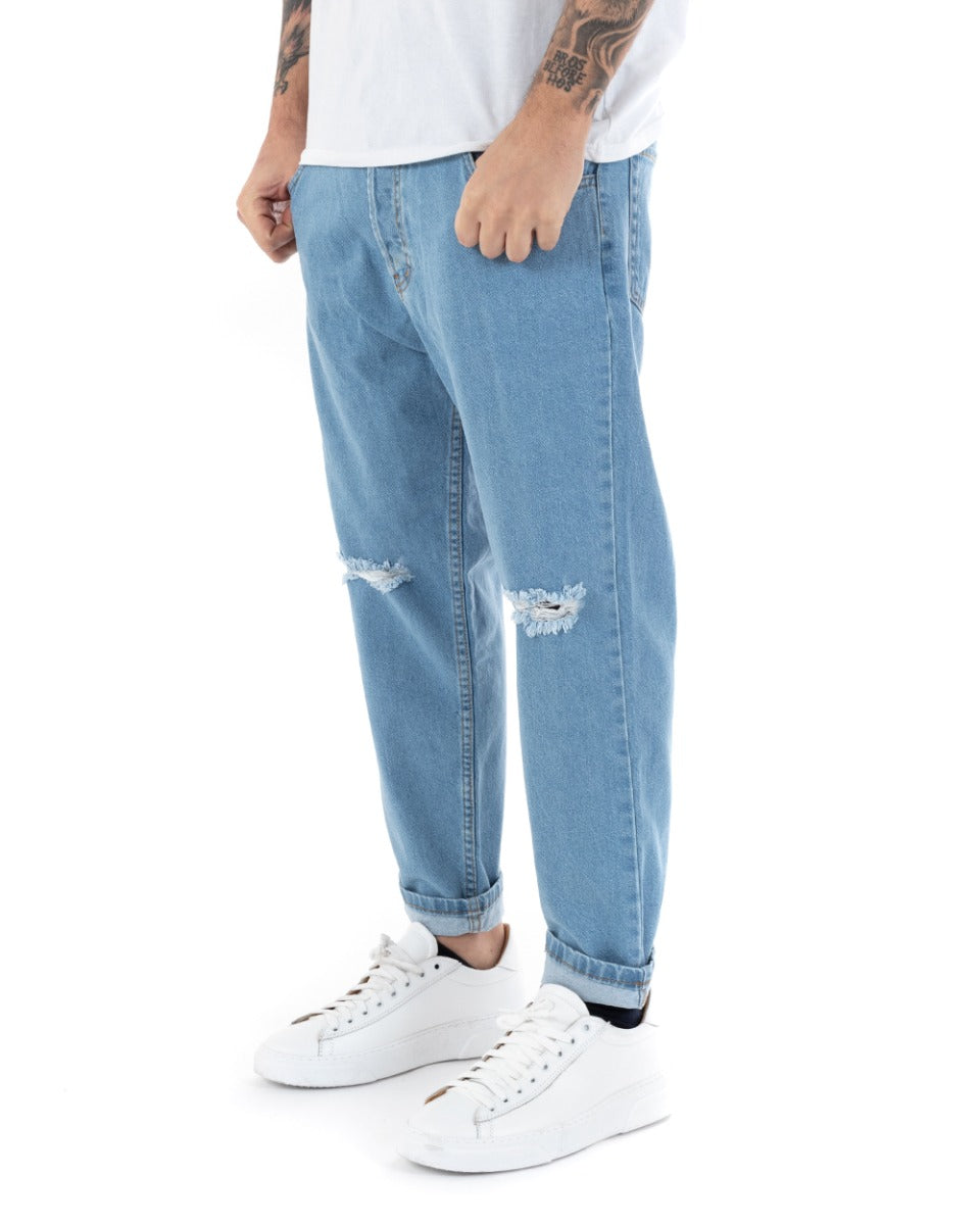 Men's Jeans Trousers Loose Fit Light Denim With Rips Five Casual Pockets GIOSAL-P5136A