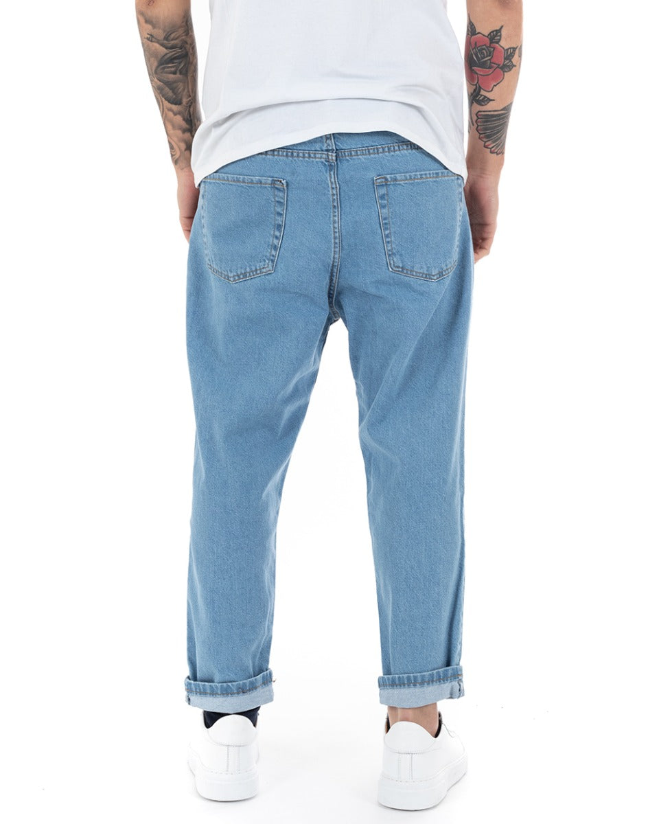 Pantaloni Jeans Uomo Loose Fit Denim Chiaro Con Rotture Cinque Tasche Casual GIOSAL-P5136A