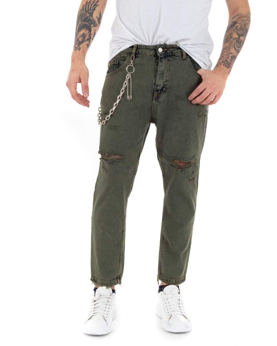 Pantaloni Jeans Uomo Slim Fit Verde Con Rotture Cinque Tasche GIOSAL-P5137A