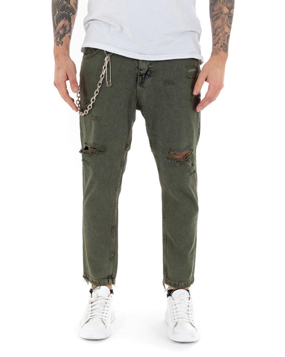 Green Slim Fit Men's Jeans Trousers With Rips Five Pockets GIOSAL-P5137A