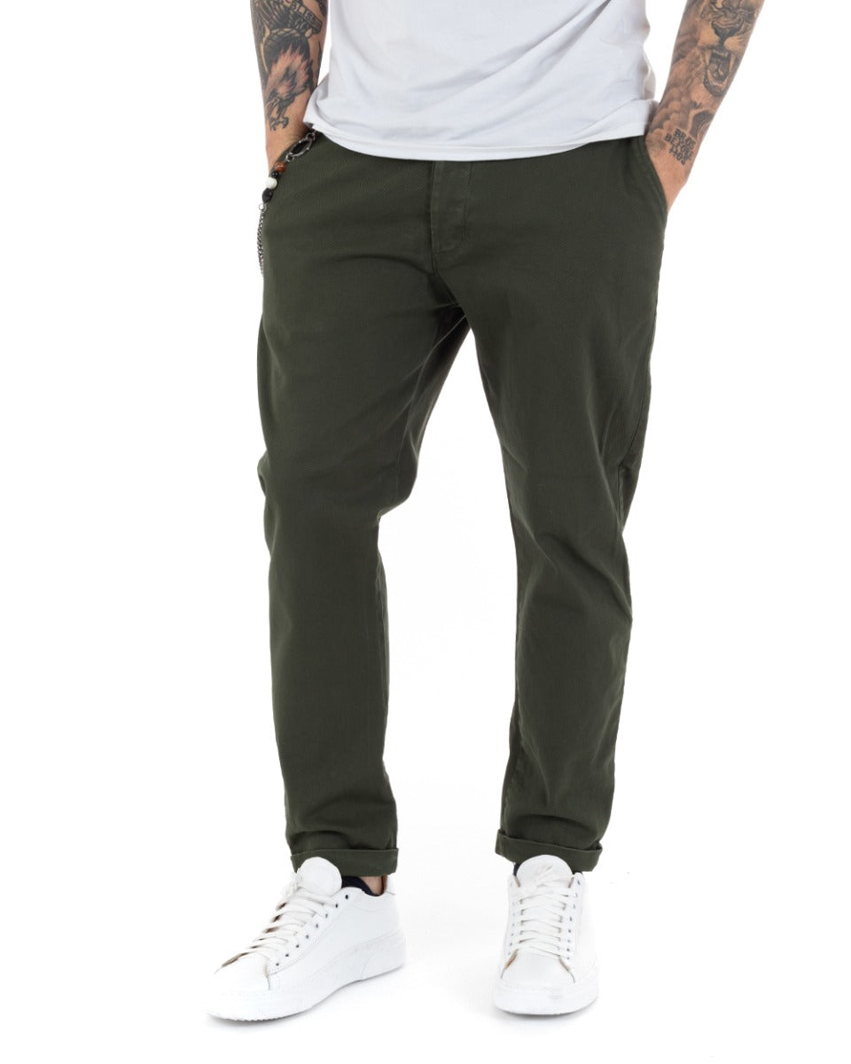 Pantaloni Uomo Tasca America Abbottonatura Allungata Classico Casual Verde GIOSAL-P5151A