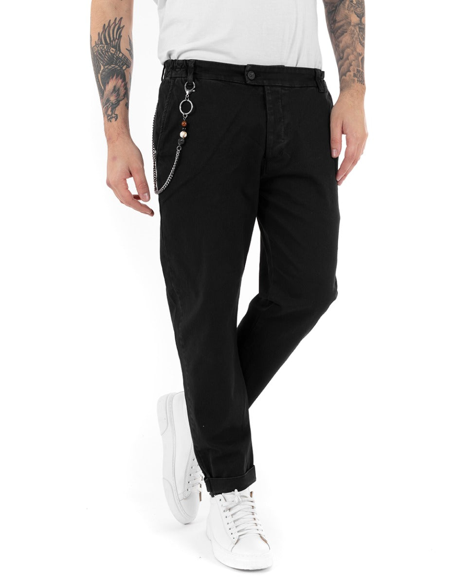 Men's Long Solid Color Black Trousers Long Button Classic Casual GIOSAL