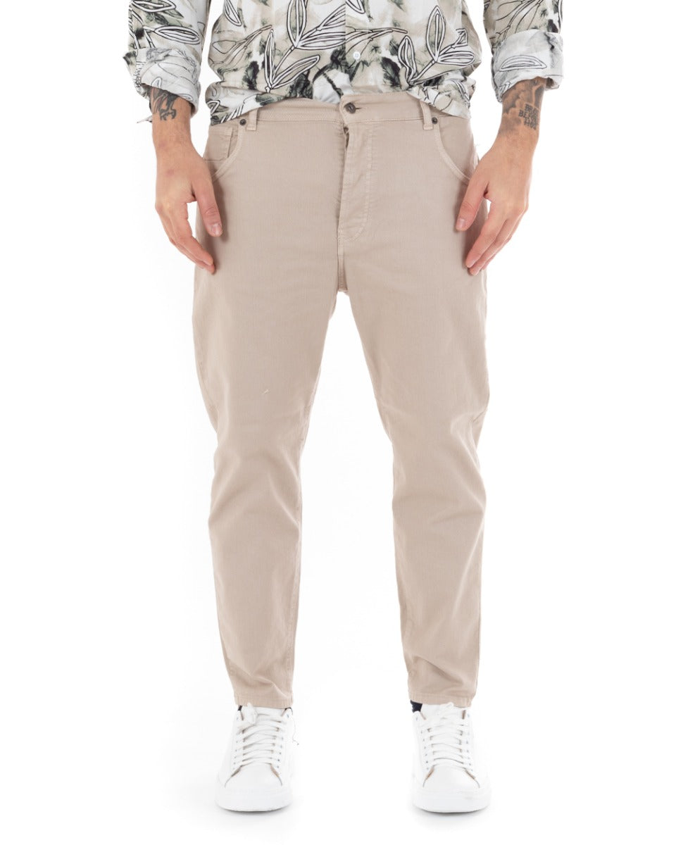 Pantaloni Jeans Uomo Loose Fit Beige Basic Cinque Tasche Casual GIOSAL-P5161A