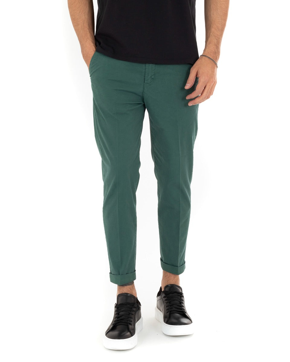 Men's Long Solid Color Bottle Green Trousers Casual Classic Basic America Pocket GIOSAL