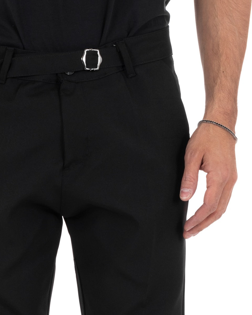 Pantaloni Uomo Tasca America Nero Viscosa Fibbia Classico GIOSAL-P5199A