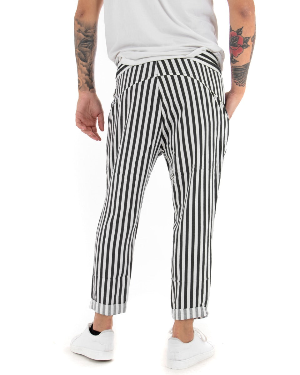 Men's Long Elastic Narrow Stripe Black Elastic Cotton Trousers Paul Barrell GIOSAL