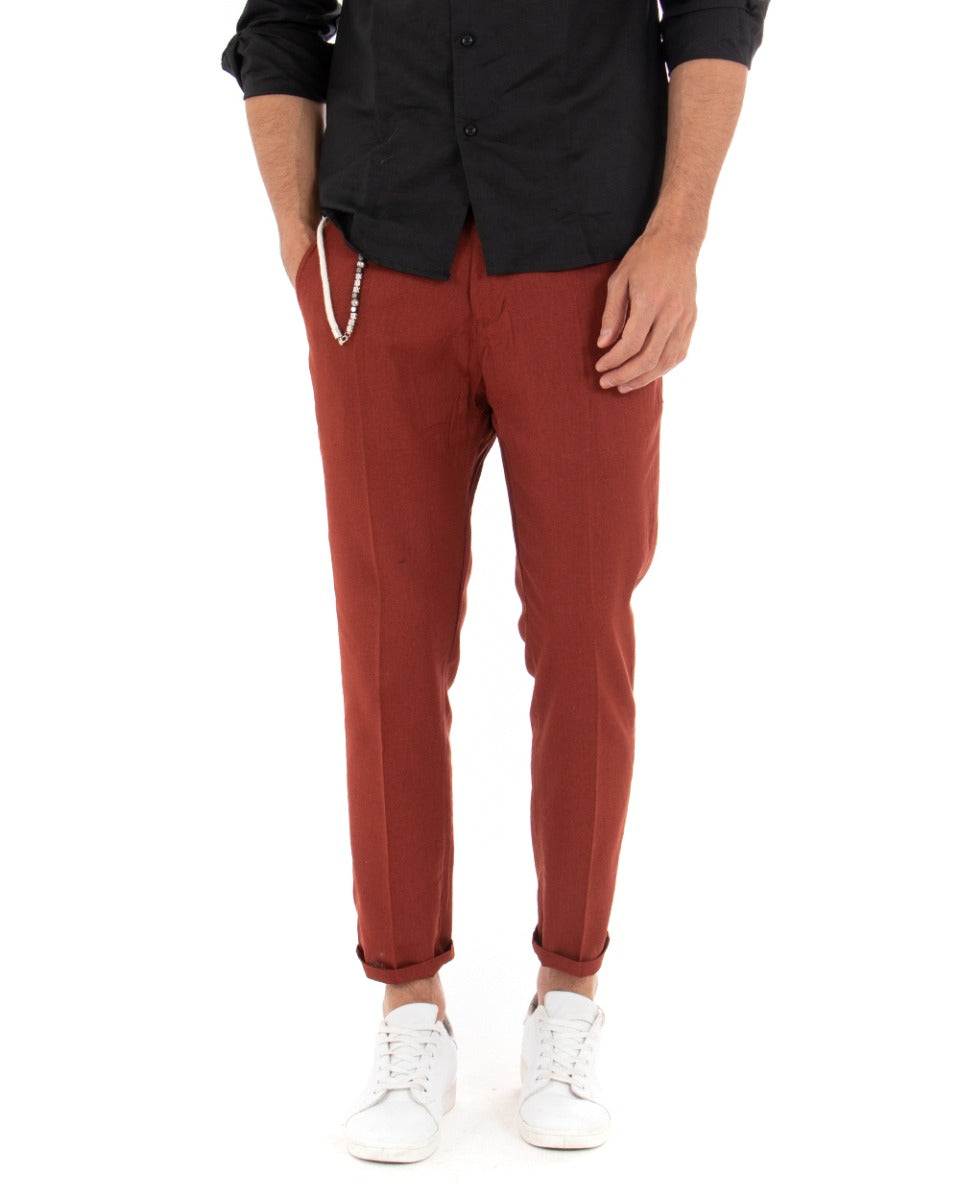Men's Linen Trousers Elongated Button Classic Solid Color Elegant Brick GIOSAL-P5256A