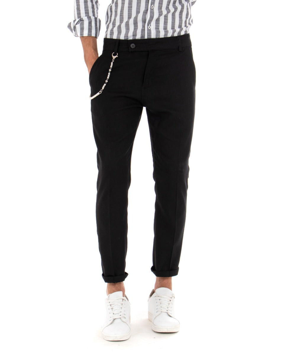 Men's Linen Trousers Elongated Button Classic Solid Color Black Elegant GIOSAL