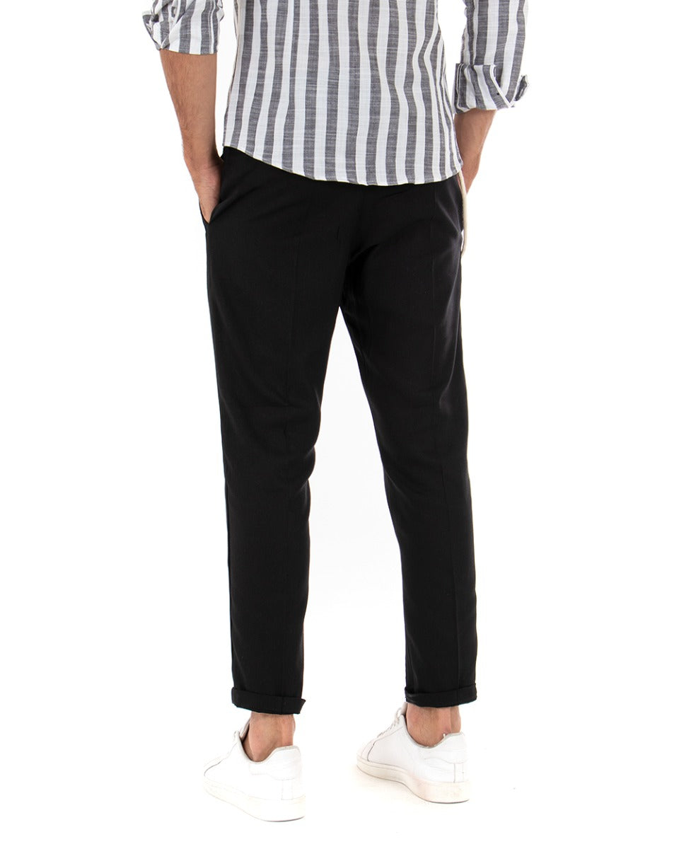 Men's Linen Trousers Elongated Button Classic Solid Color Black Elegant GIOSAL