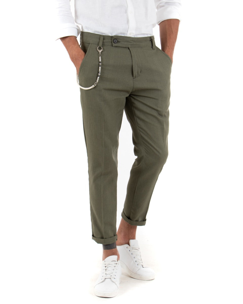 Men's Linen Trousers Classic Elongated Button Solid Color Green Elegant GIOSAL