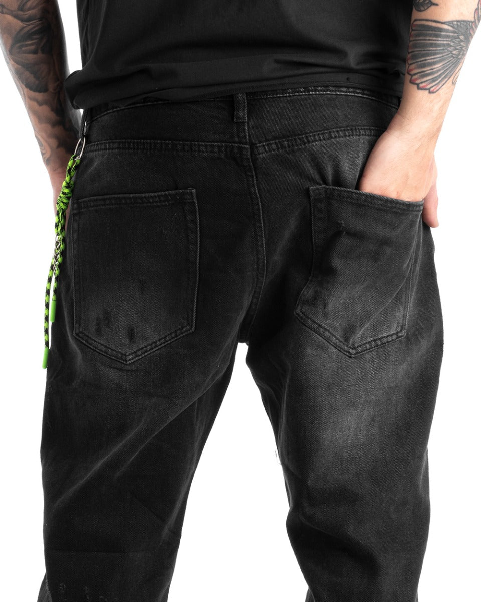 Pantaloni Jeans Uomo Loose Fit Denim Nero Con Rotture Cinque Tasche GIOSAL-P5274A