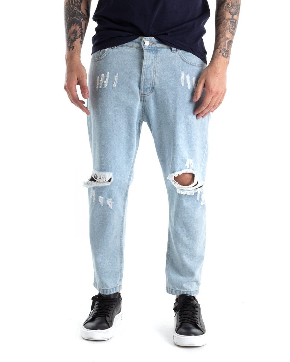 Men's Jeans Trousers Loose Fit Light Denim With Rips Five Casual Pockets GIOSAL-P5276A