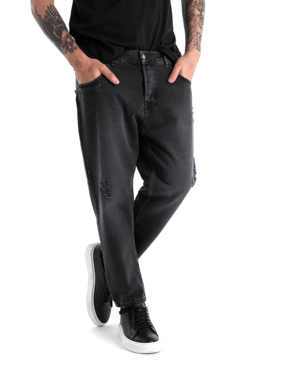 Men's Jeans Trousers Loose Fit Black Denim Stone Washed Five Pockets GIOSAL-P5278A