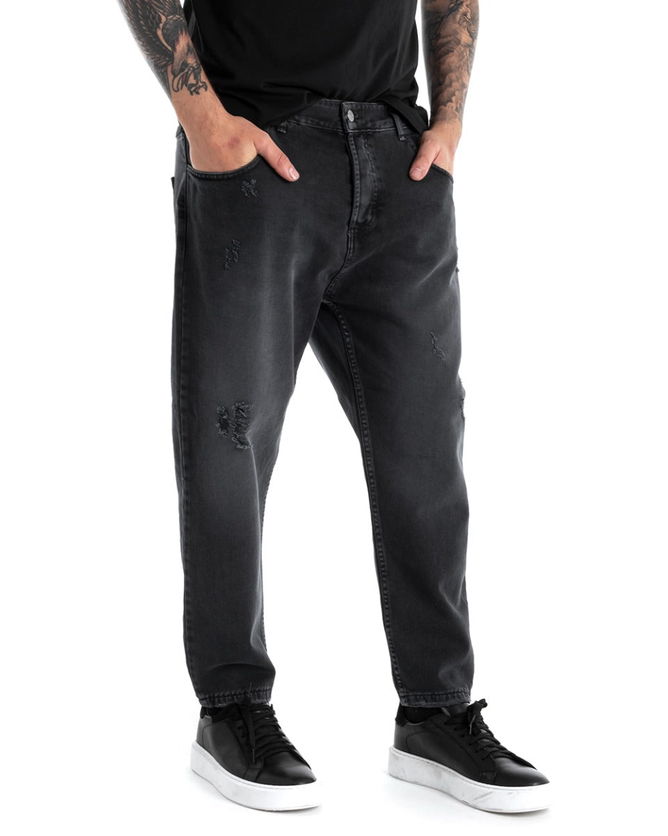 Men's Jeans Trousers Loose Fit Black Denim Stone Washed Five Pockets GIOSAL-P5278A