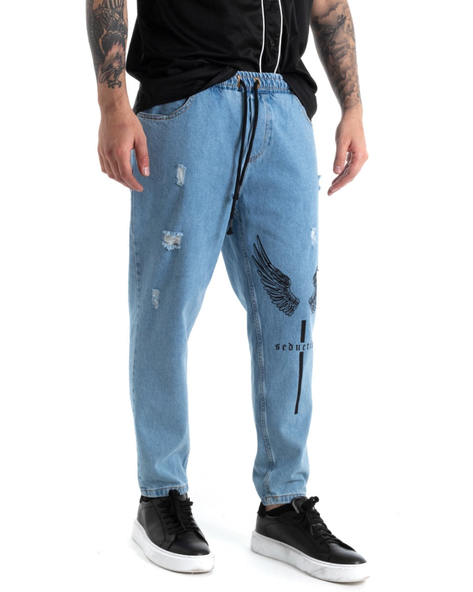 Men's Jeans Trousers Loose Fit Denim With Print Casual Trousers GIOSAL-P5283A