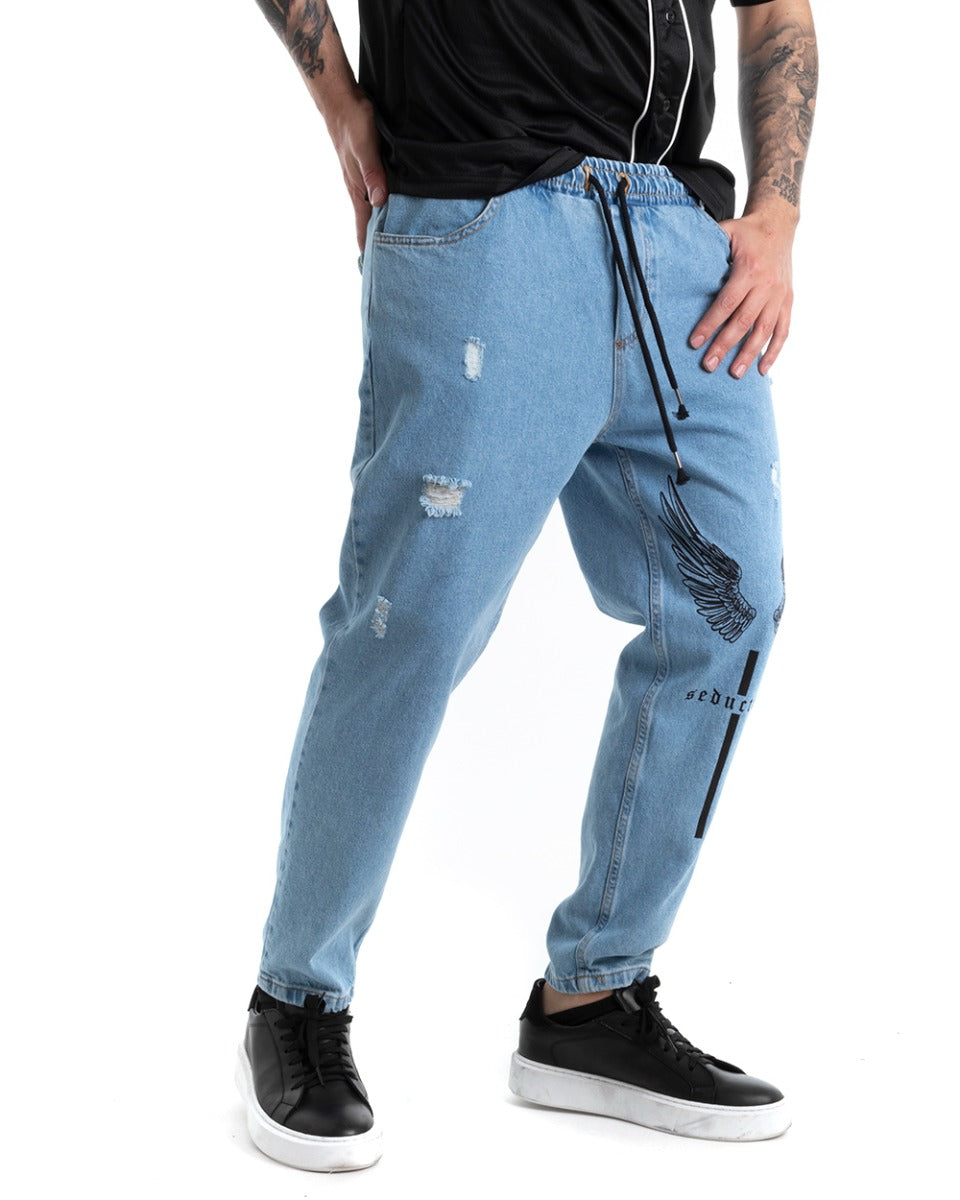 Men's Jeans Trousers Loose Fit Denim With Print Casual Trousers GIOSAL-P5283A