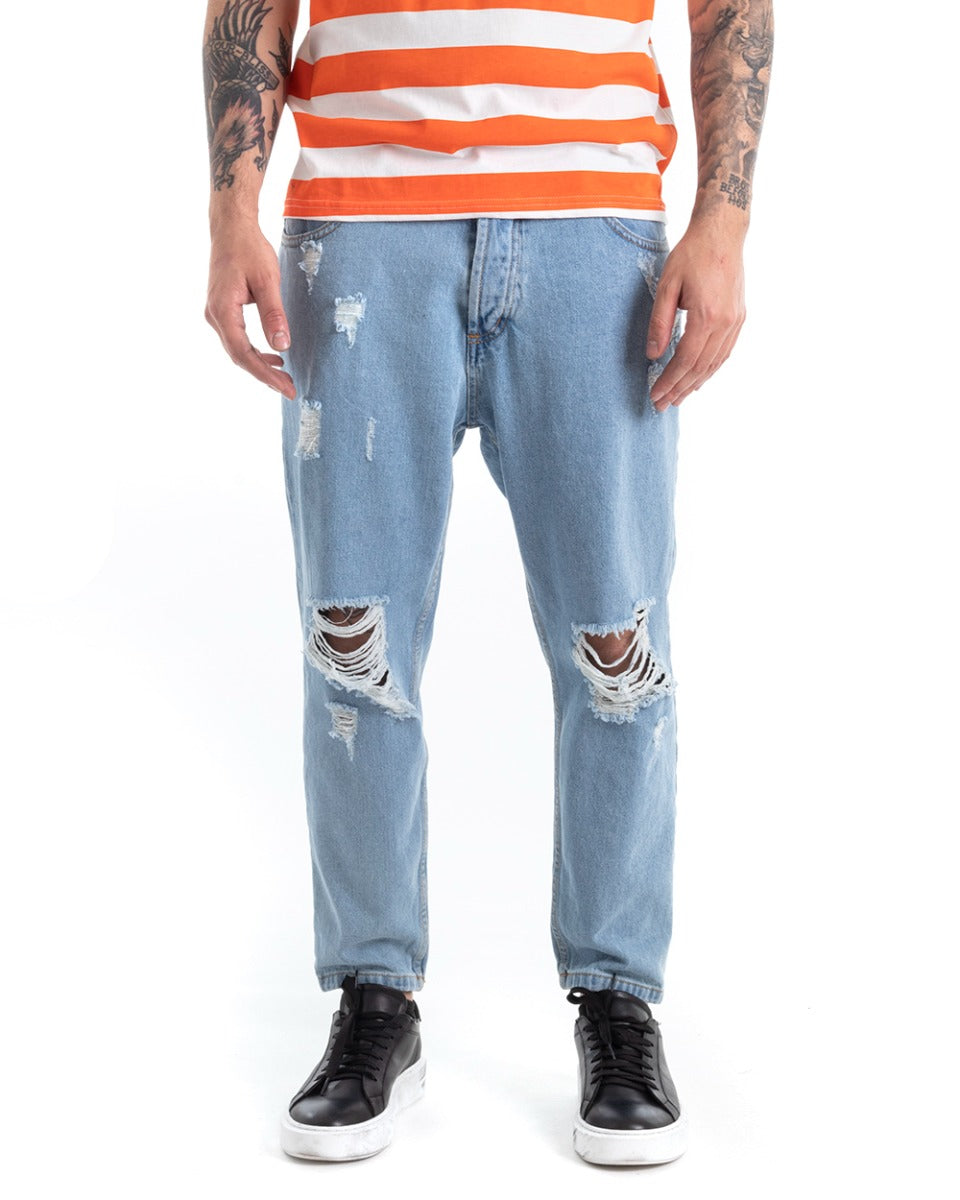 Pantaloni Jeans Uomo Loose Fit Denim Chiaro Stone Washed Cinque Tasche GIOSAL-P5285A