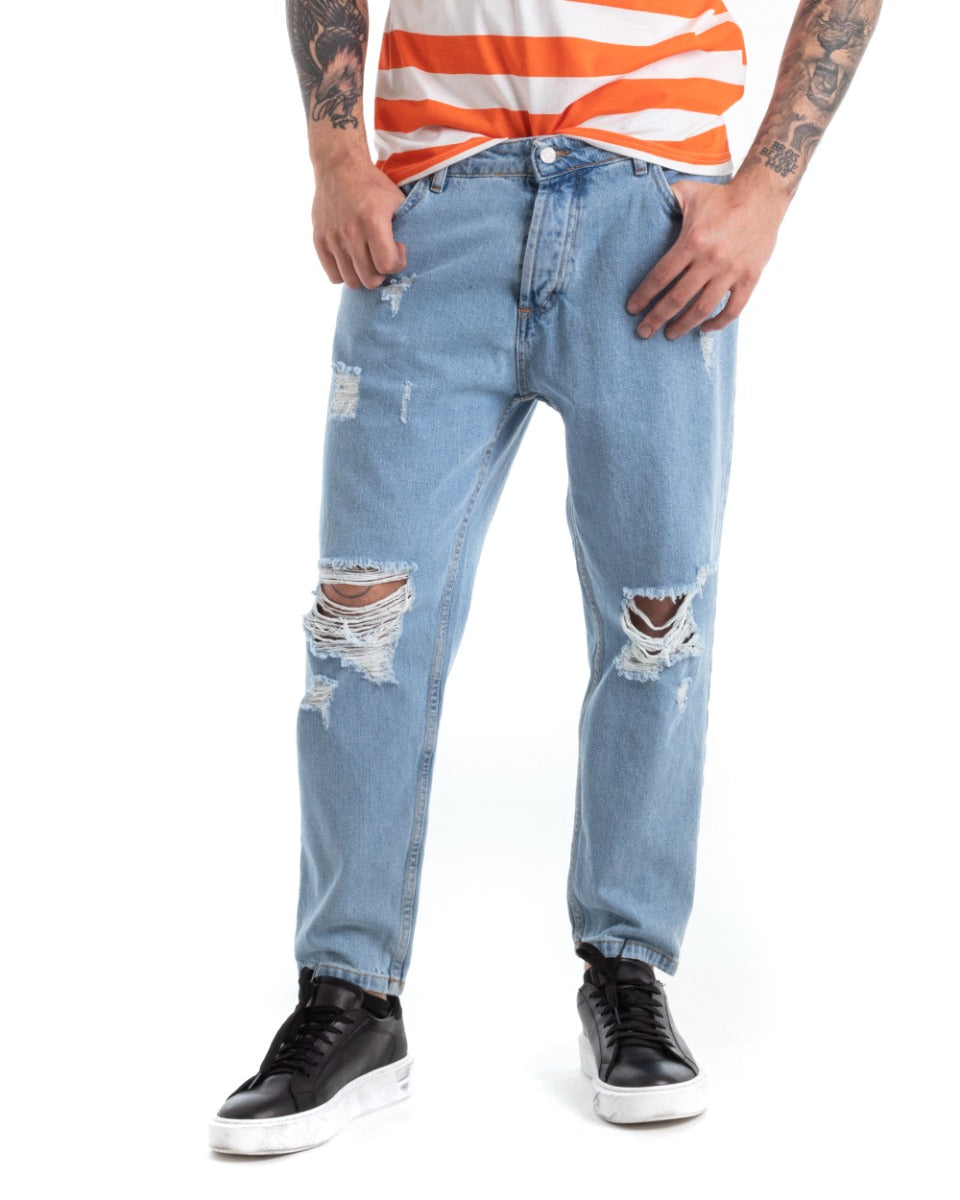 Pantaloni Jeans Uomo Loose Fit Denim Chiaro Stone Washed Cinque Tasche GIOSAL-P5285A