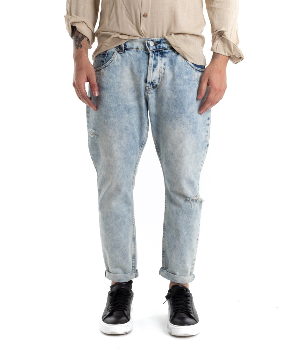 Men's Jeans Trousers Loose Fit Sandblasted Denim Stone Washed Five Pockets GIOSAL-P5289A