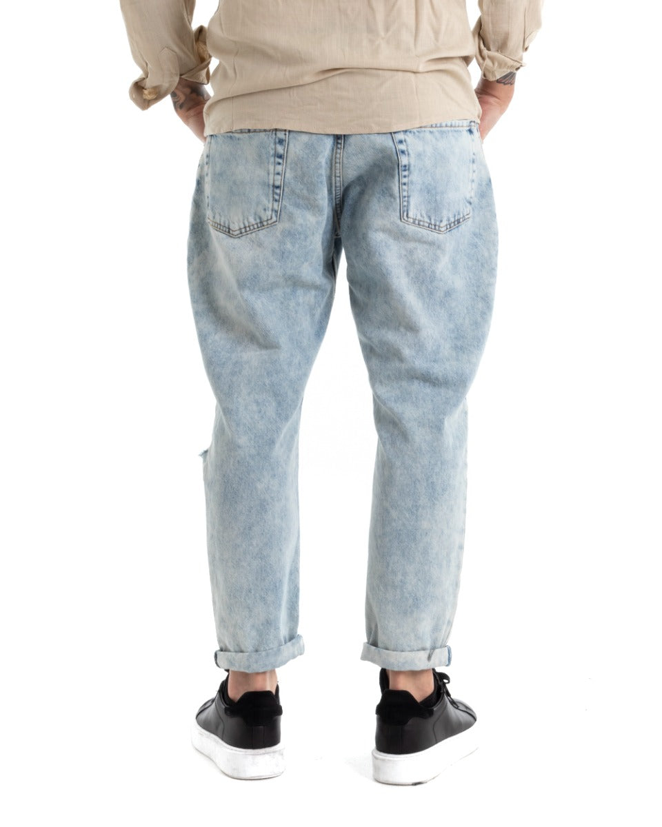 Men's Jeans Trousers Loose Fit Sandblasted Denim Stone Washed Five Pockets GIOSAL-P5289A