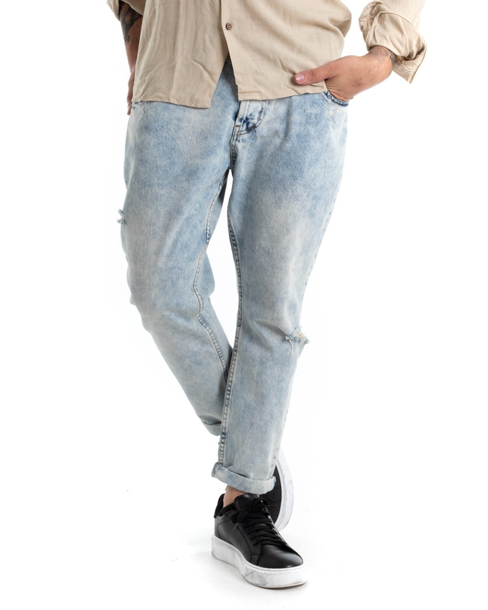 Pantaloni Jeans Uomo Loose Fit Denim Sabbiato Stone Washed Cinque Tasche GIOSAL-P5289A