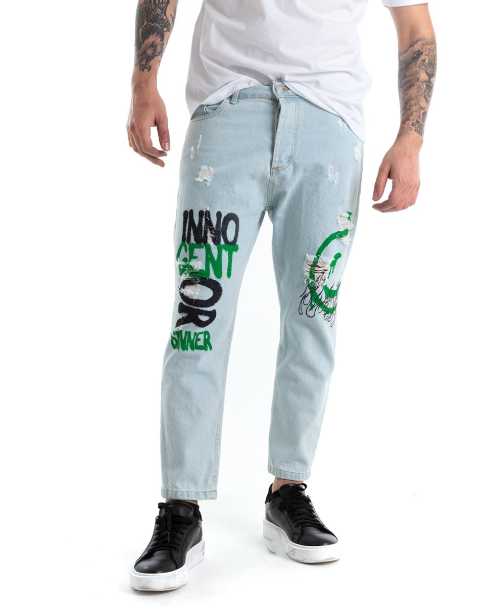 Men's Jeans Trousers Regular Fit Light Denim With Five Pocket Prints GIOSAL-P5292A