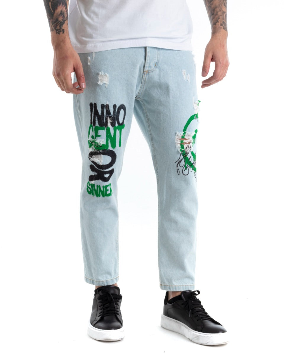 Men's Jeans Trousers Regular Fit Light Denim With Five Pocket Prints GIOSAL-P5292A