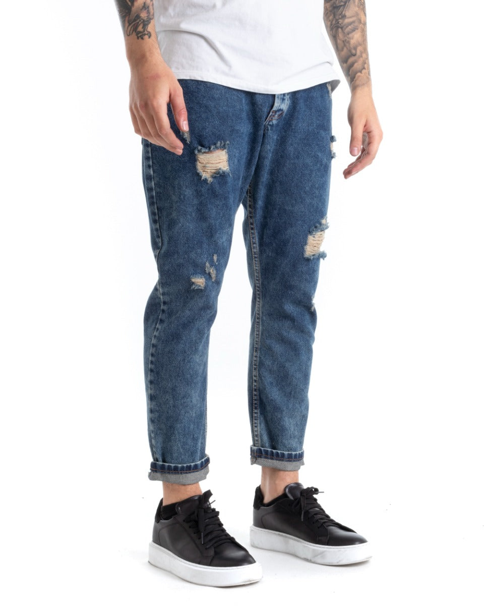 Men's Jeans Trousers Slim Fit Sanded Denim With Rips Five Pockets GIOSAL-P5293A