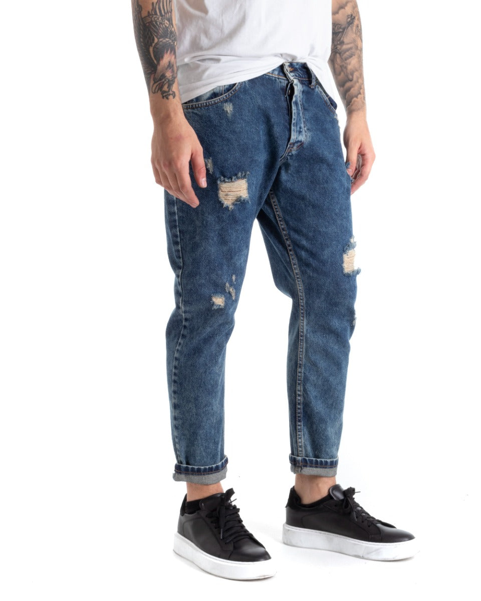 Men's Jeans Trousers Slim Fit Sanded Denim With Rips Five Pockets GIOSAL-P5293A