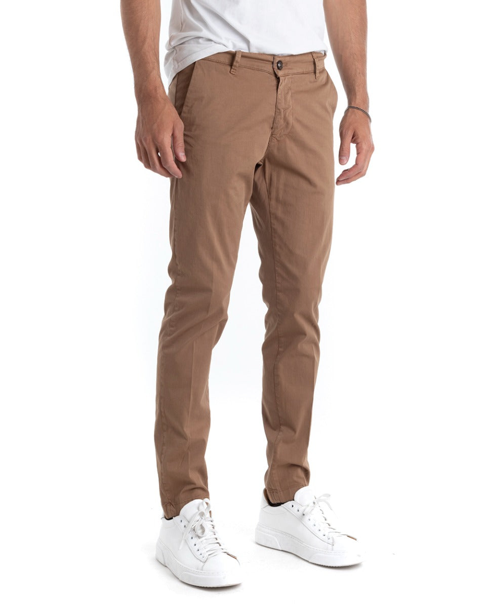 Men's Long Solid Color Classic Camel Basic Trousers GIOSAL