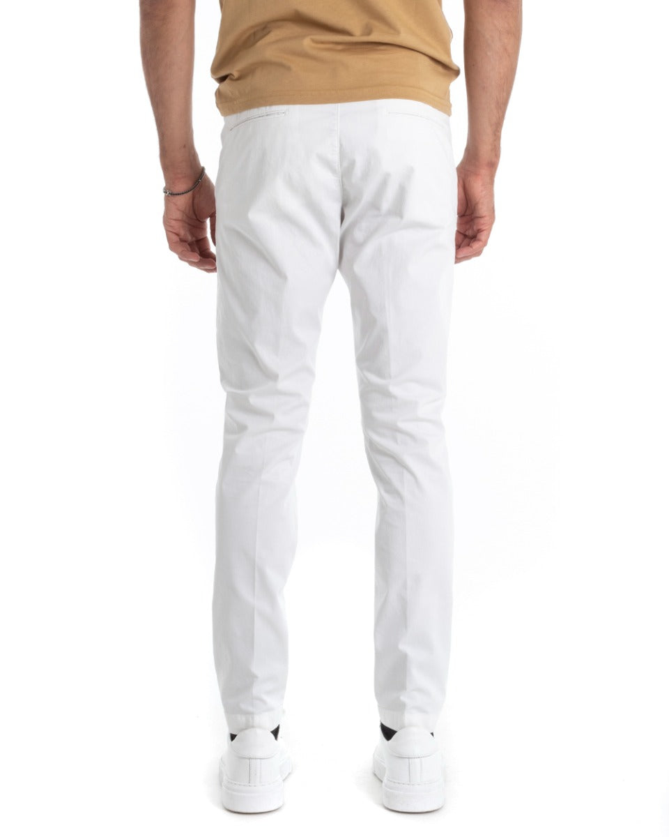 Pantaloni Uomo Tasca America Lungo Tinta Unita Bianco Classico Basic GIOSAL-P5301A