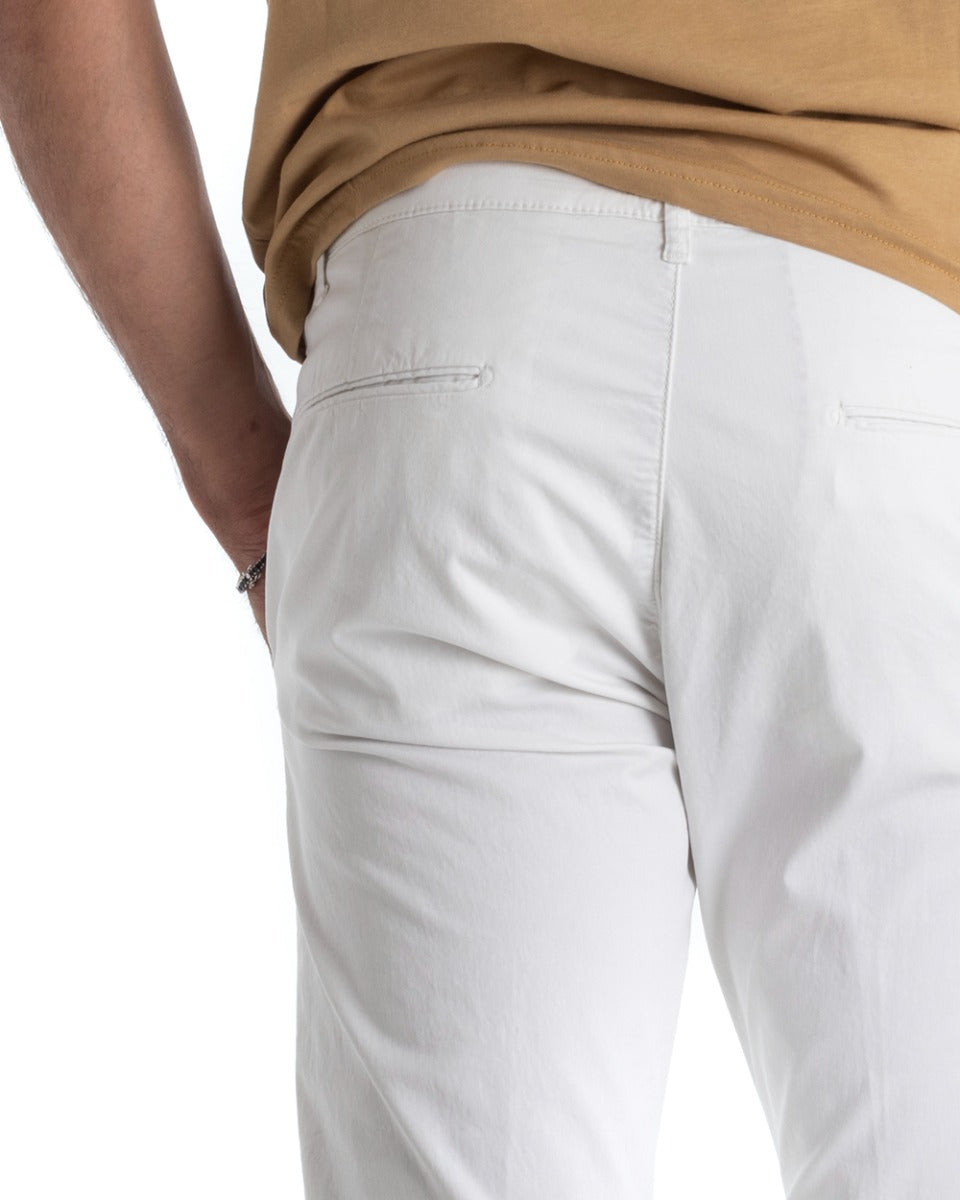 Pantaloni Uomo Tasca America Lungo Tinta Unita Bianco Classico Basic GIOSAL-P5301A