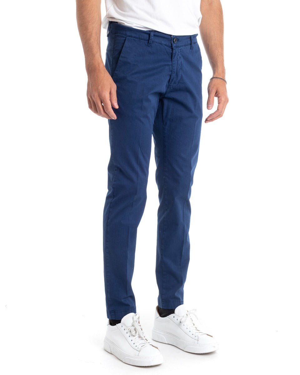 Pantaloni Uomo Tasca America Lungo Tinta Unita Blu Royal Classico Basic GIOSAL-P5302A