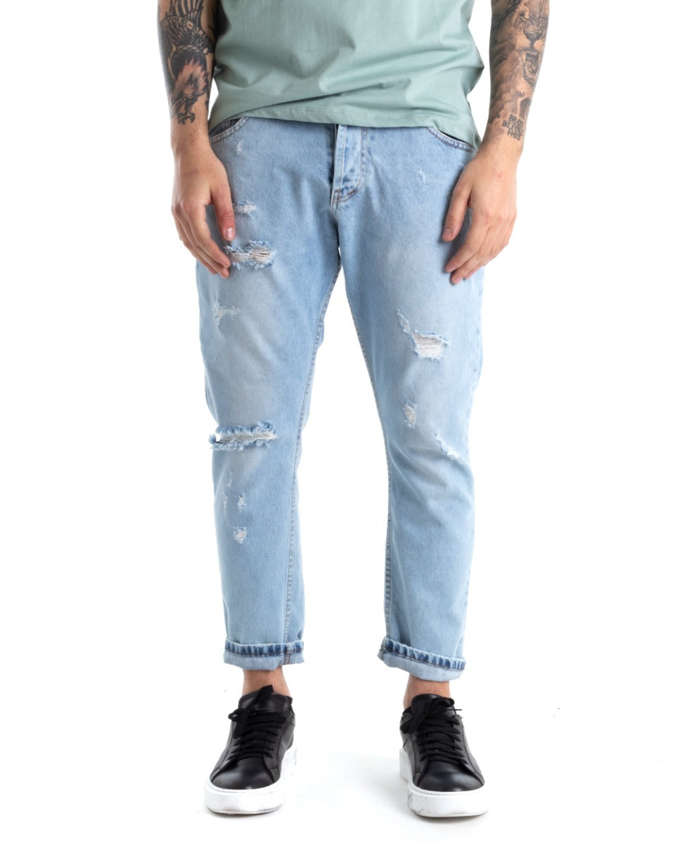 Men's Jeans Trousers Loose Fit Light Denim With Rips Five Pockets GIOSAL-P5306A