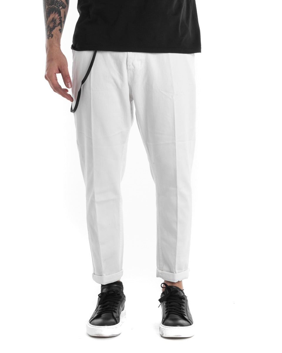 Pantaloni Uomo Tasca America Cotone Bull Tinta Unita Bianco GIOSAL-P5320A