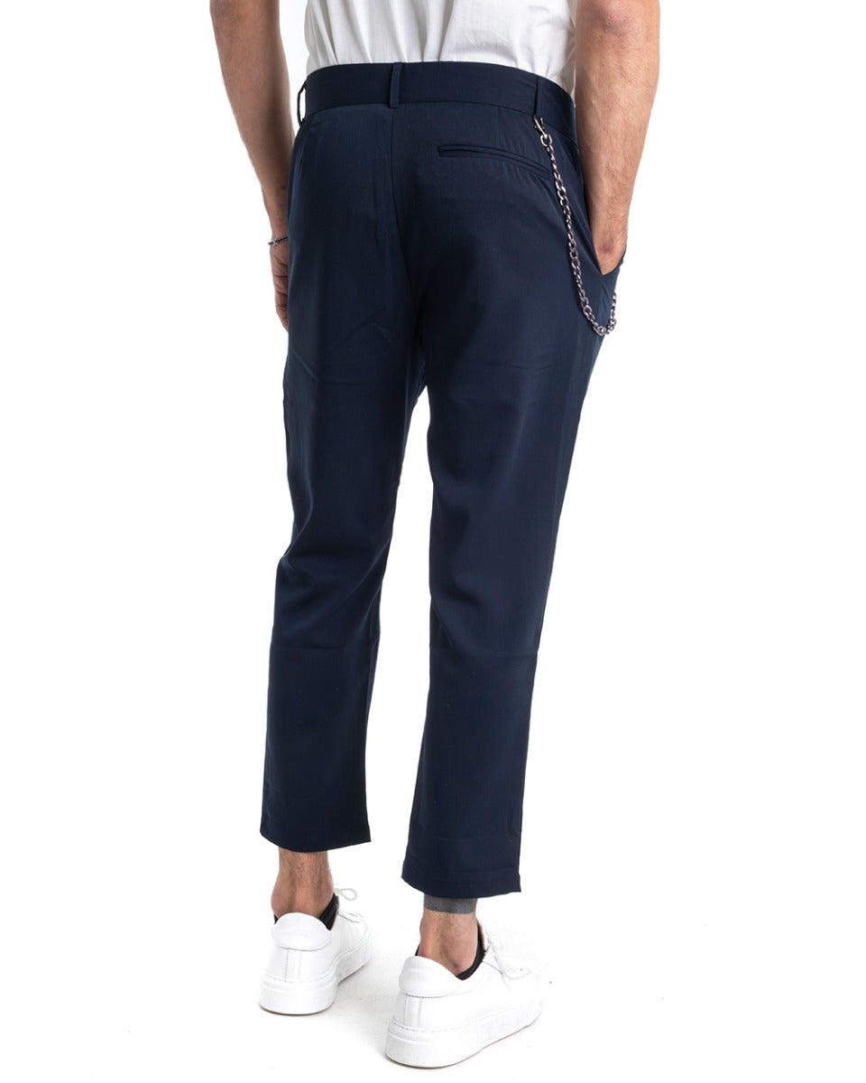 Pantaloni Uomo Tasca America Viscosa Blu Abbottonatura Allungata Casual GIOSAL-P5322A