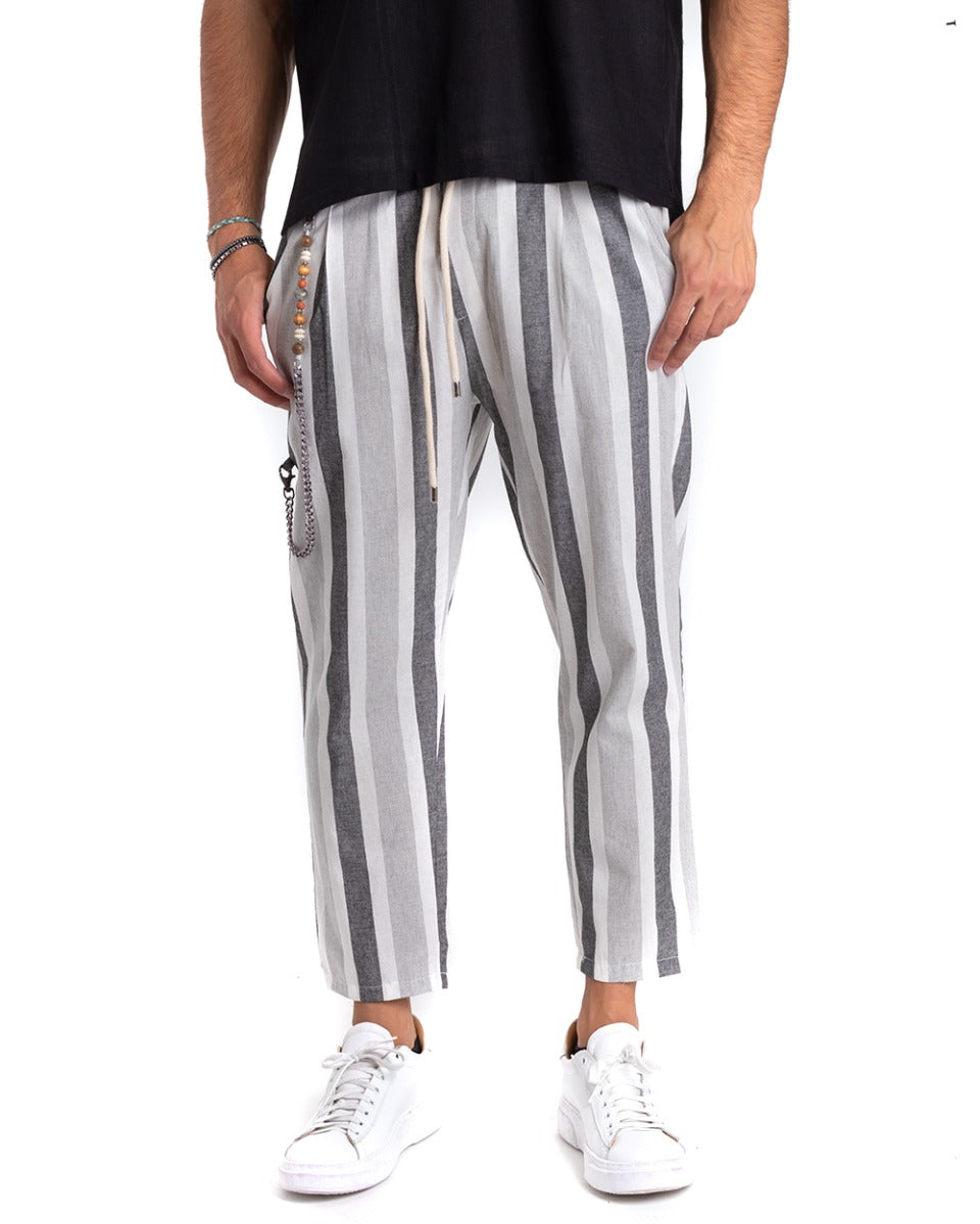 Men's Striped Multicolor Gray Elastic Casual Trousers GIOSAL