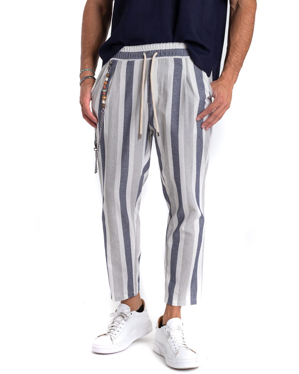 Men's Striped Multicolor Blue Elastic Casual Trousers GIOSAL