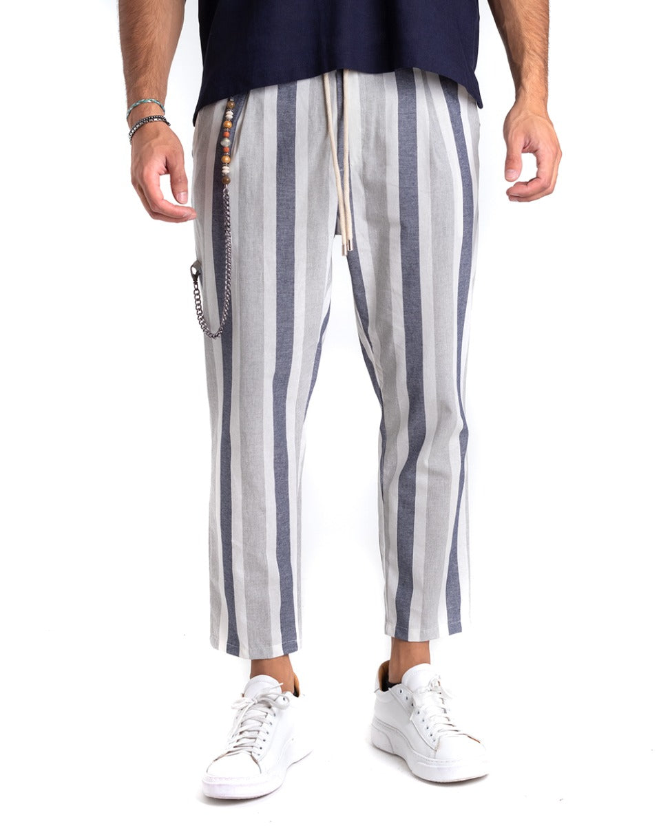 Men's Striped Multicolor Blue Elastic Casual Trousers GIOSAL