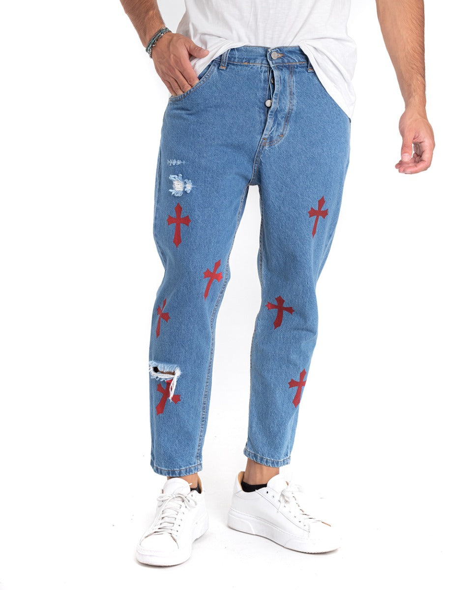 Pantaloni Jeans Uomo Loose Fit Denim Con Stampa Cinque Tasche GIOSAL-P5349A