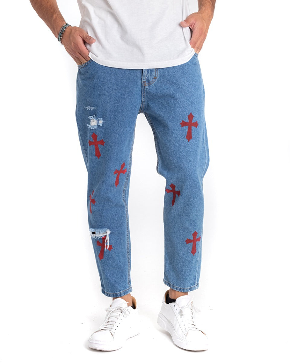 Men's Loose Fit Denim Jeans Trousers With Five Pocket Print GIOSAL-P5349A